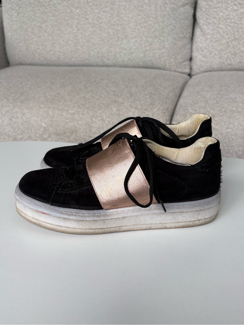 ASOS River Island Black Velvet Sneakers with Rose Gold Strap
